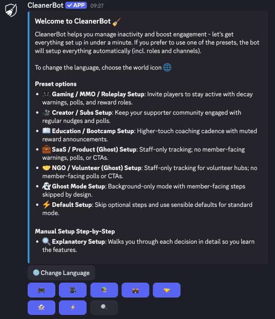 CleanerBot guided setup